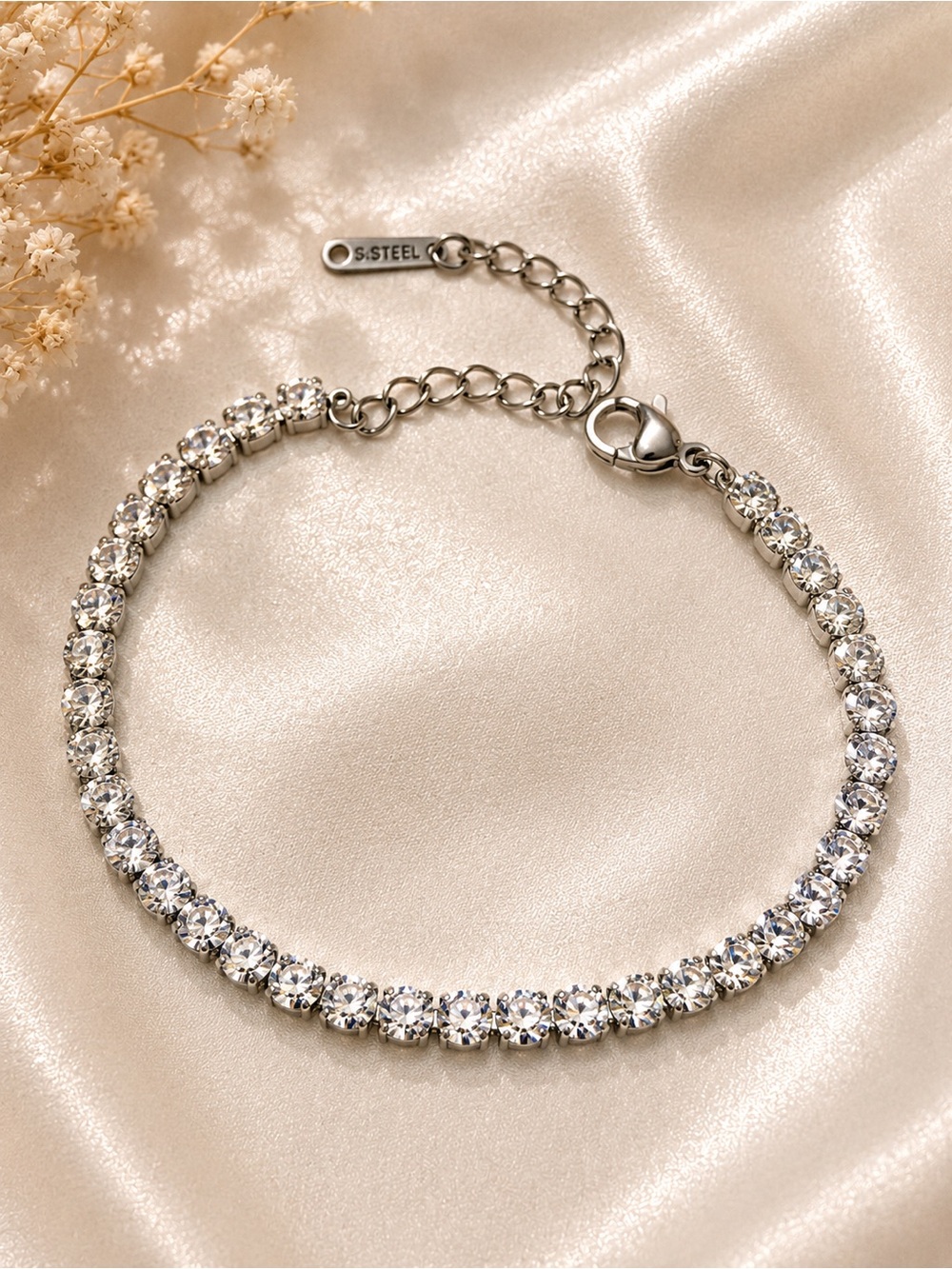 Classic Stainless Steel Tennis Bracelet with Clear Crystals -